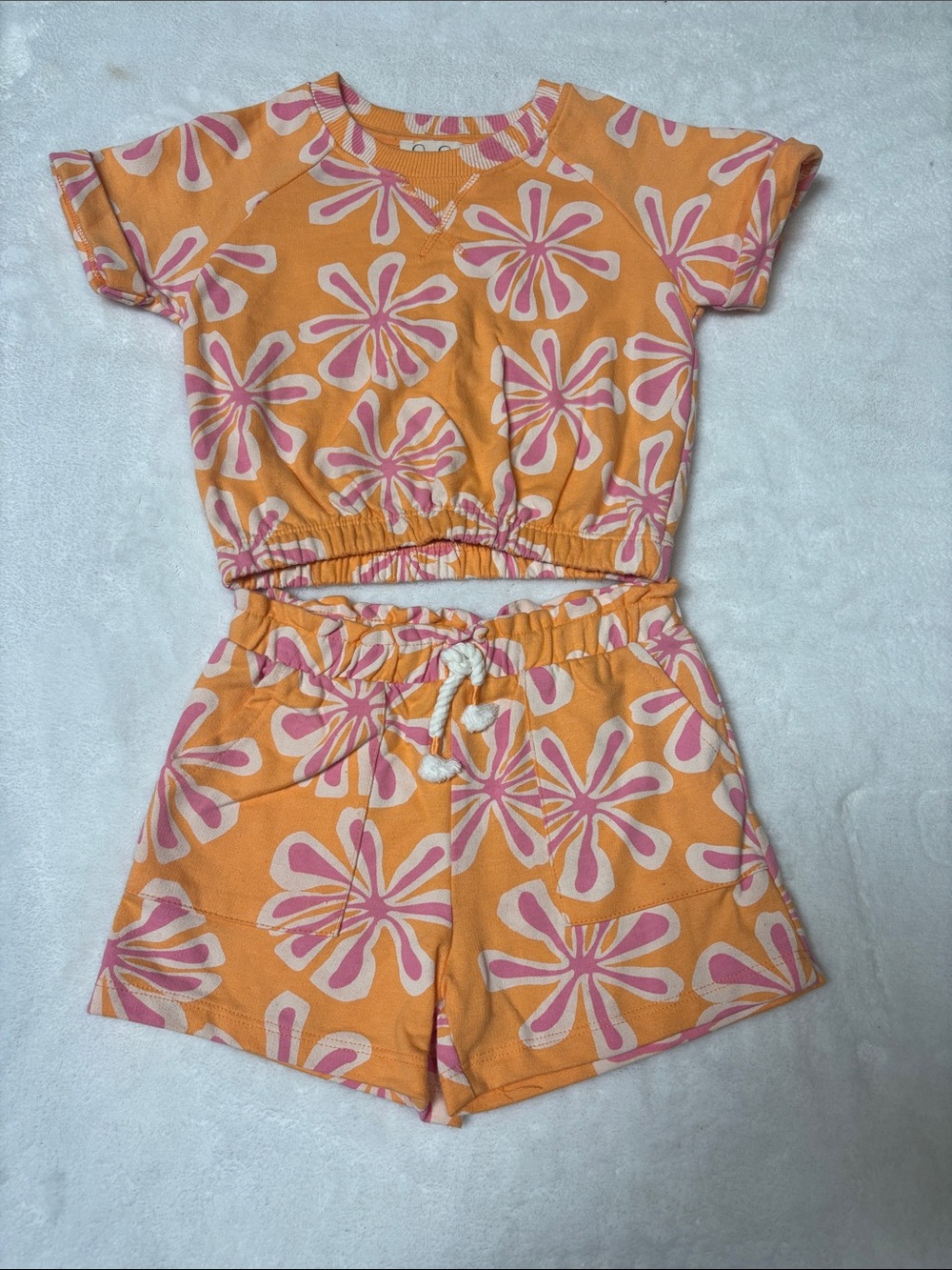 Jessica Simpson Orange and Pink Floral Kids Matching Shorts Set